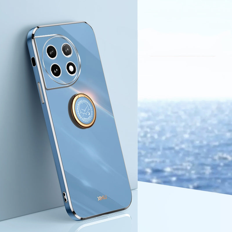 OnePlus Ace 2 Tough TPU Phone Case with 6D Electroplate, Straight Edge Design, and Comfortable Ring Holder