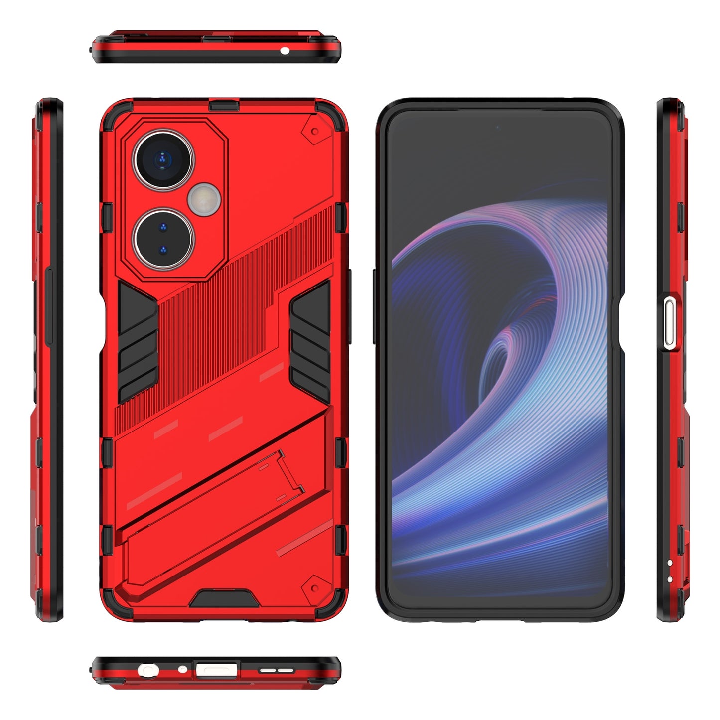 OnePlus Nord CE 3 Shockproof Phone Case - Punk Armor 2-in-1 PC + TPU with Invisible Holder