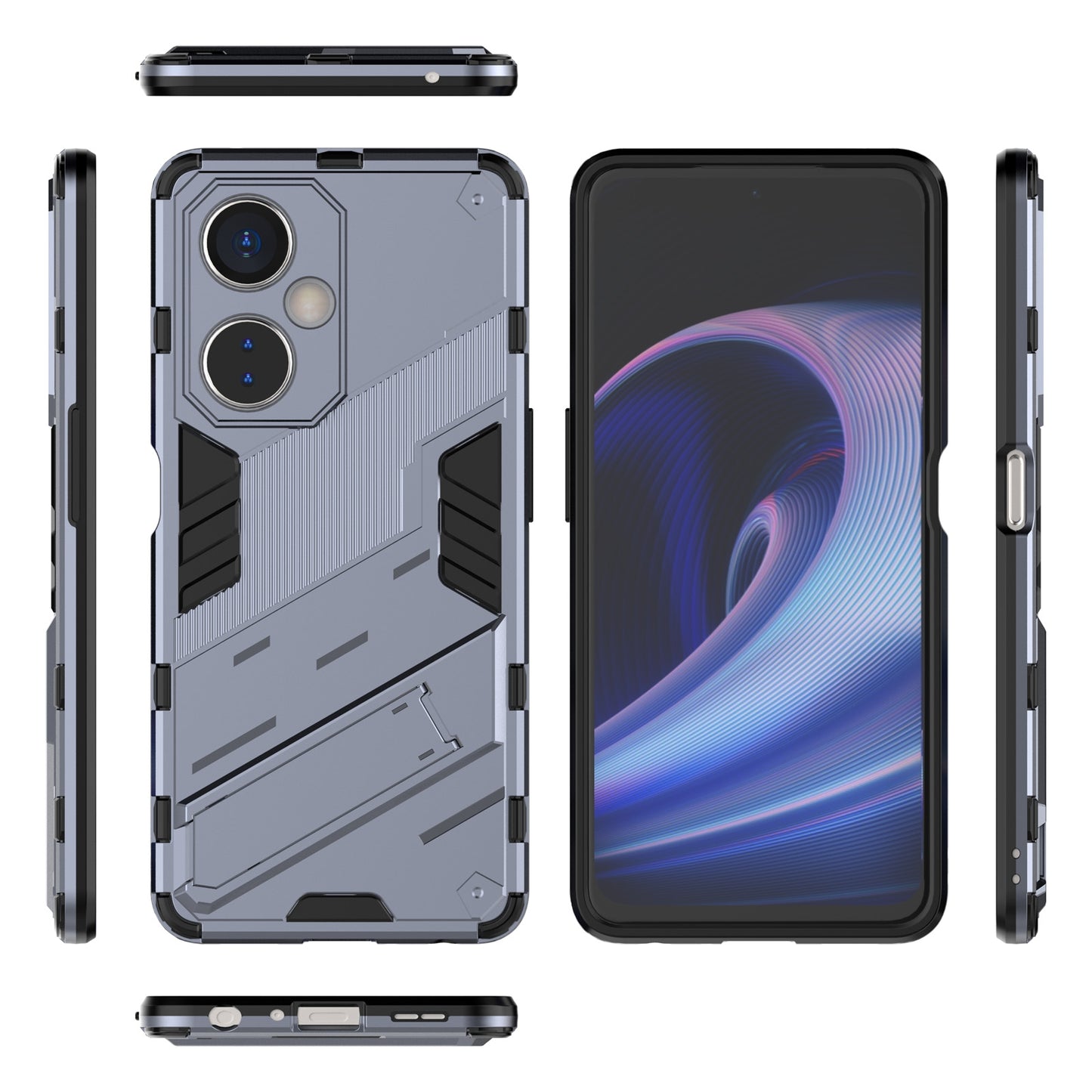 OnePlus Nord CE 3 Shockproof Phone Case - Punk Armor 2-in-1 PC + TPU with Invisible Holder