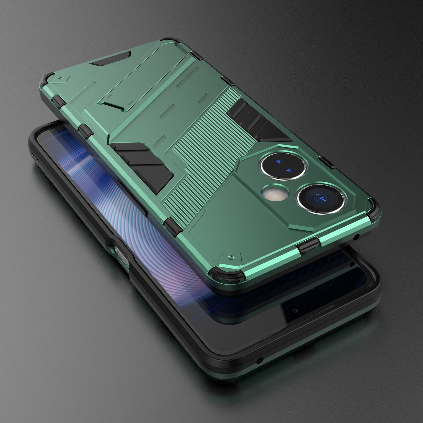 OnePlus Nord CE 3 Shockproof Phone Case - Punk Armor 2-in-1 PC + TPU with Invisible Holder