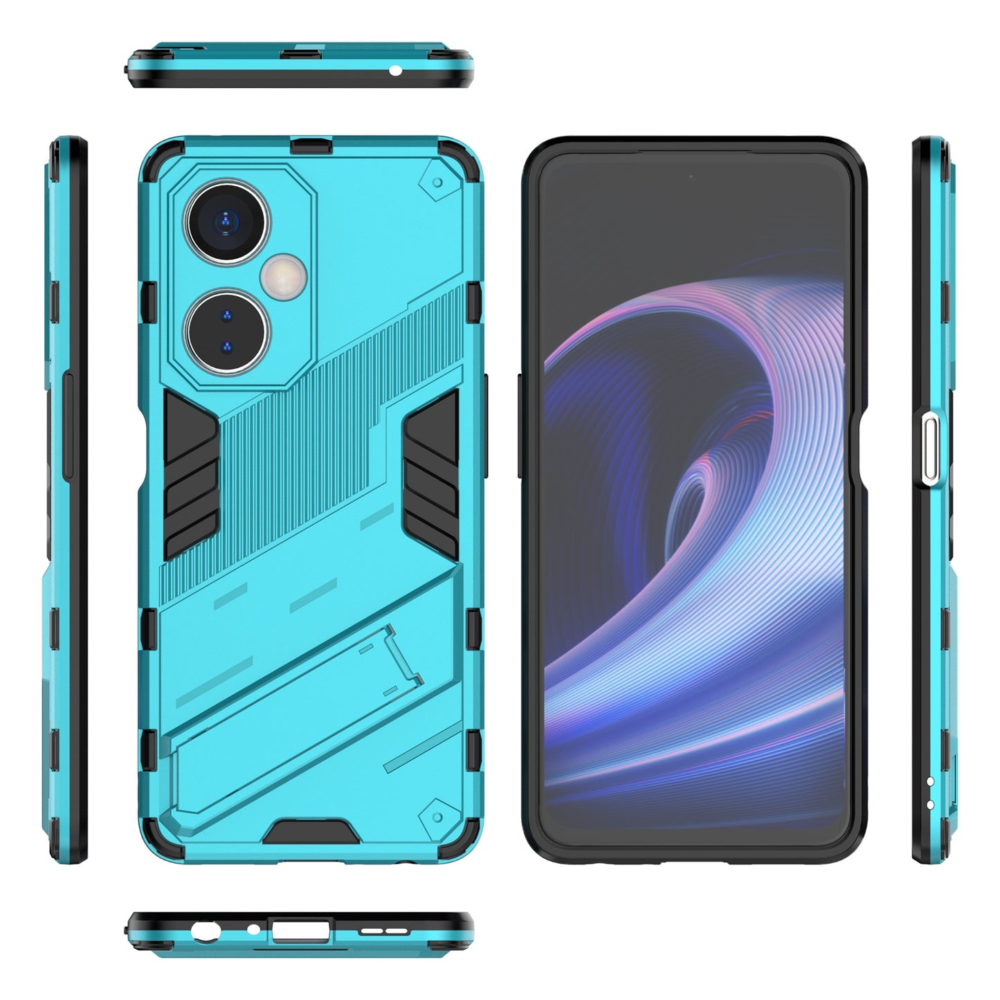 OnePlus Nord CE 3 Shockproof Phone Case - Punk Armor 2-in-1 PC + TPU with Invisible Holder