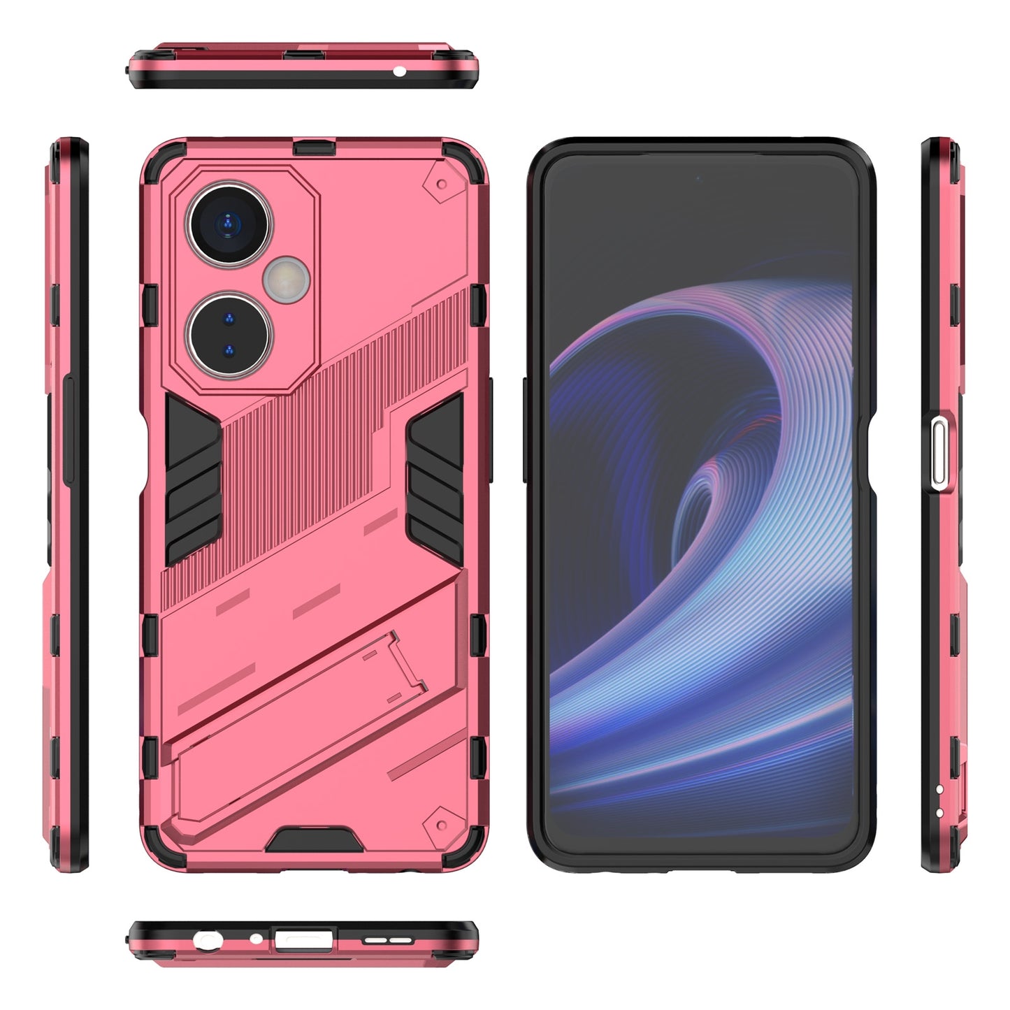 OnePlus Nord CE 3 Shockproof Phone Case - Punk Armor 2-in-1 PC + TPU with Invisible Holder