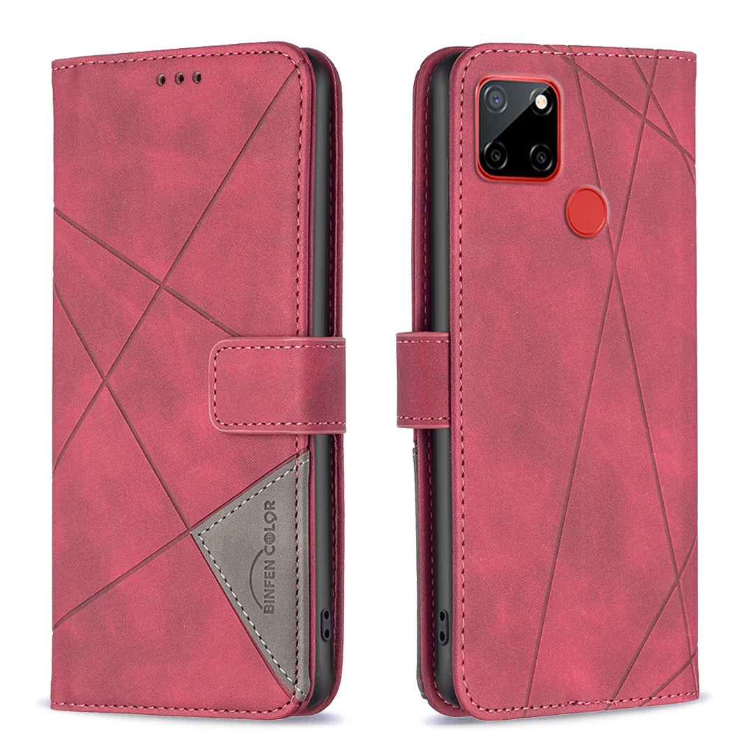 Nokia C12 Wallet Case – Rhombus Texture PU Leather, Magnetic Buckle, Card Slots, Stand Function, Shockproof Protective Cover