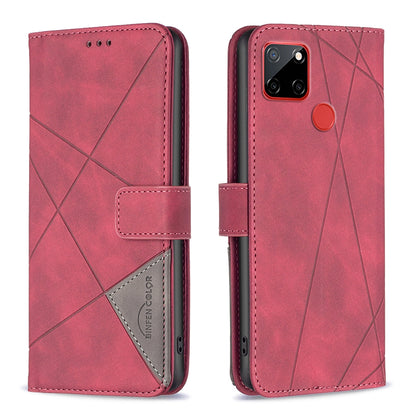 Nokia C12 Wallet Case – Rhombus Texture PU Leather, Magnetic Buckle, Card Slots, Stand Function, Shockproof Protective Cover
