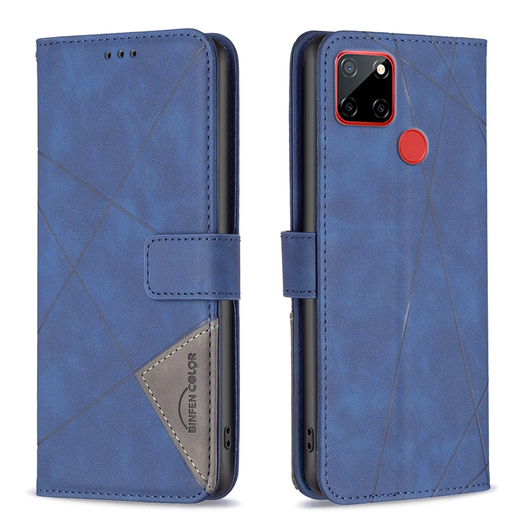 Nokia C12 Wallet Case – Rhombus Texture PU Leather, Magnetic Buckle, Card Slots, Stand Function, Shockproof Protective Cover