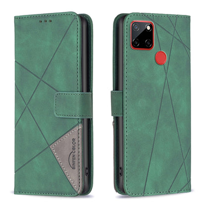 Nokia C12 Wallet Case – Rhombus Texture PU Leather, Magnetic Buckle, Card Slots, Stand Function, Shockproof Protective Cover
