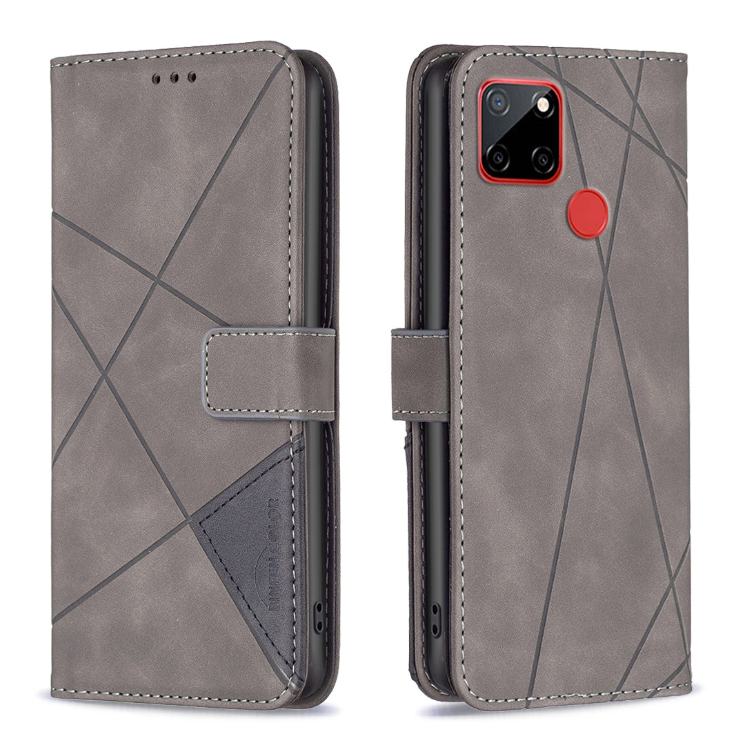 Nokia C12 Wallet Case – Rhombus Texture PU Leather, Magnetic Buckle, Card Slots, Stand Function, Shockproof Protective Cover