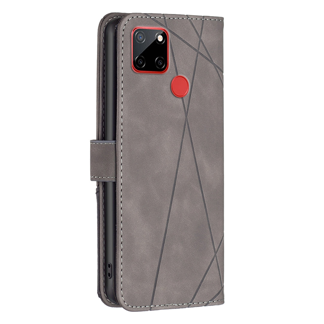 Nokia C12 Wallet Case – Rhombus Texture PU Leather, Magnetic Buckle, Card Slots, Stand Function, Shockproof Protective Cover