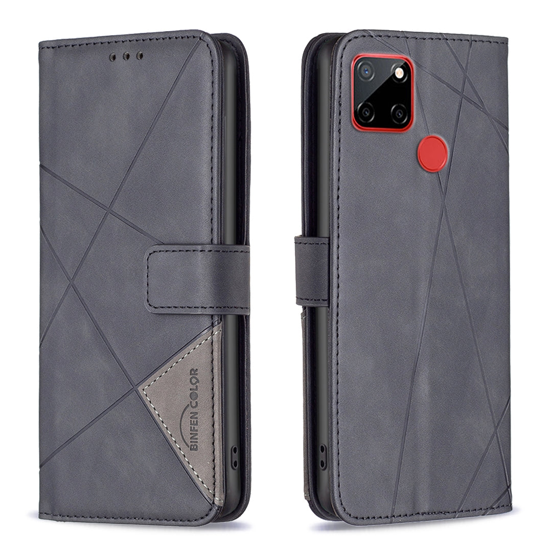 Nokia C12 Wallet Case – Rhombus Texture PU Leather, Magnetic Buckle, Card Slots, Stand Function, Shockproof Protective Cover