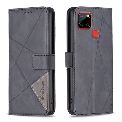 Nokia C12 Wallet Case – Rhombus Texture PU Leather, Magnetic Buckle, Card Slots, Stand Function, Shockproof Protective Cover