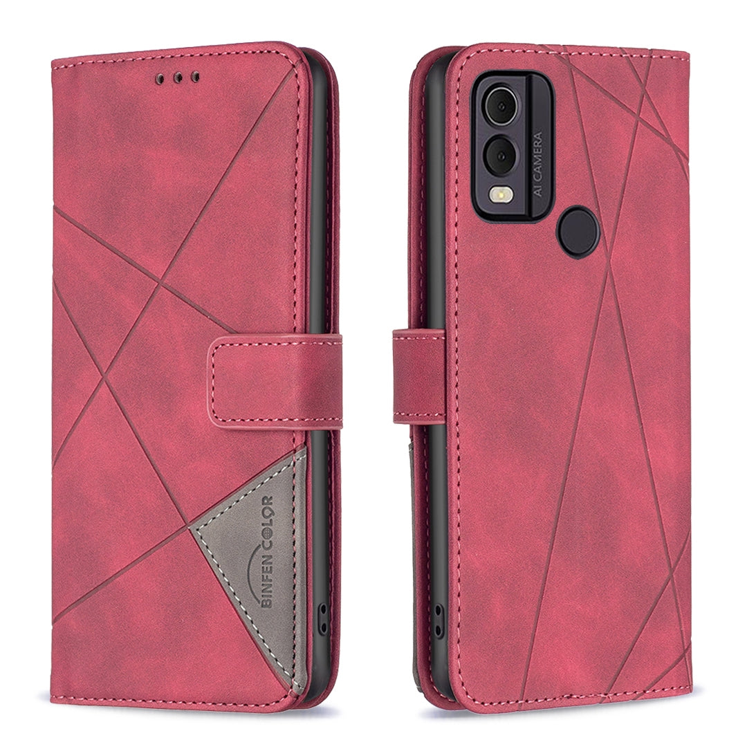 Nokia C22 Wallet Case – Rhombus Texture PU Leather, Magnetic Buckle, Card Slots, Stand Function, Shockproof Protective Cover
