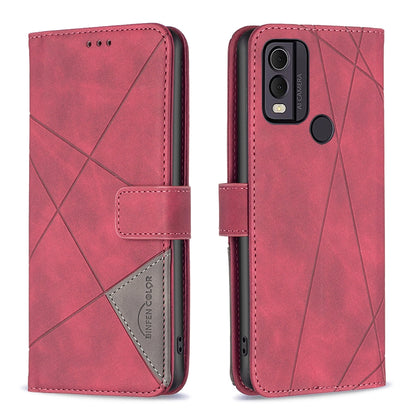Nokia C22 Wallet Case – Rhombus Texture PU Leather, Magnetic Buckle, Card Slots, Stand Function, Shockproof Protective Cover