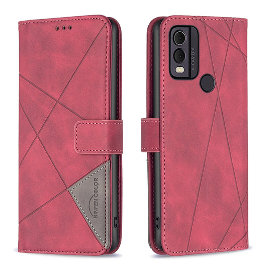 Nokia C22 Wallet Case – Rhombus Texture PU Leather, Magnetic Buckle, Card Slots, Stand Function, Shockproof Protective Cover