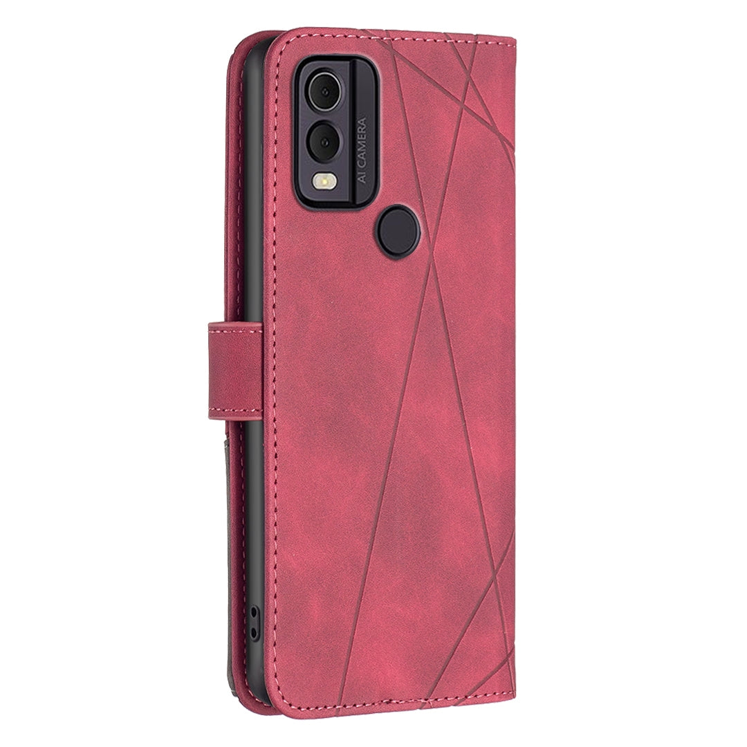 Nokia C22 Wallet Case – Rhombus Texture PU Leather, Magnetic Buckle, Card Slots, Stand Function, Shockproof Protective Cover