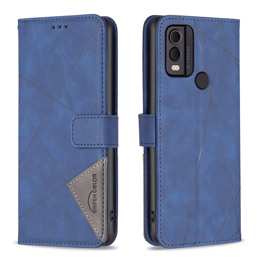 Nokia C22 Wallet Case – Rhombus Texture PU Leather, Magnetic Buckle, Card Slots, Stand Function, Shockproof Protective Cover