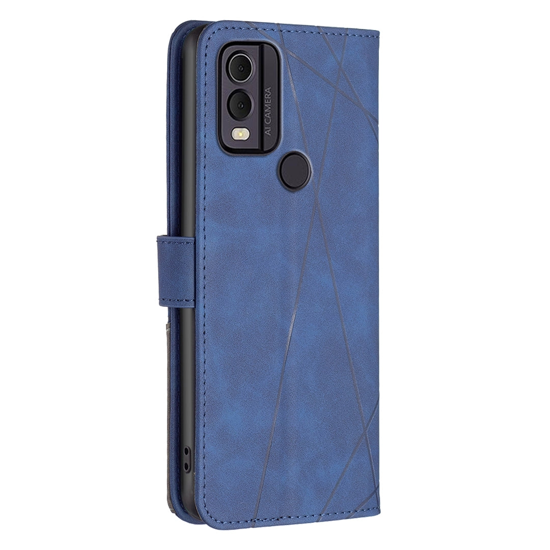 Nokia C22 Wallet Case – Rhombus Texture PU Leather, Magnetic Buckle, Card Slots, Stand Function, Shockproof Protective Cover
