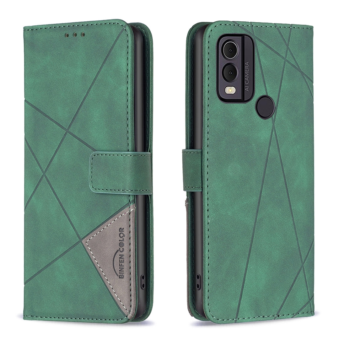 Nokia C22 Wallet Case – Rhombus Texture PU Leather, Magnetic Buckle, Card Slots, Stand Function, Shockproof Protective Cover