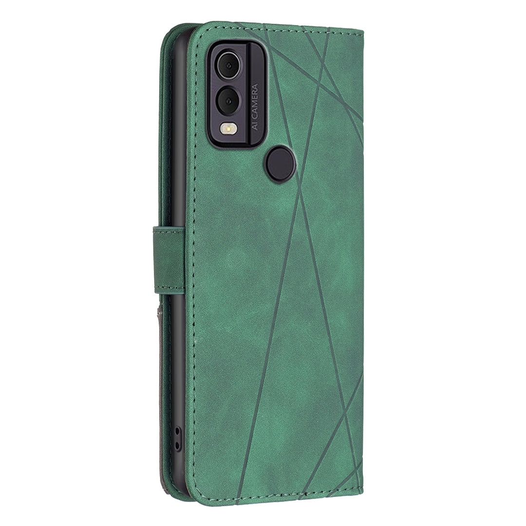 Nokia C22 Wallet Case – Rhombus Texture PU Leather, Magnetic Buckle, Card Slots, Stand Function, Shockproof Protective Cover