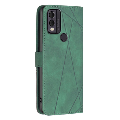 Nokia C22 Wallet Case – Rhombus Texture PU Leather, Magnetic Buckle, Card Slots, Stand Function, Shockproof Protective Cover