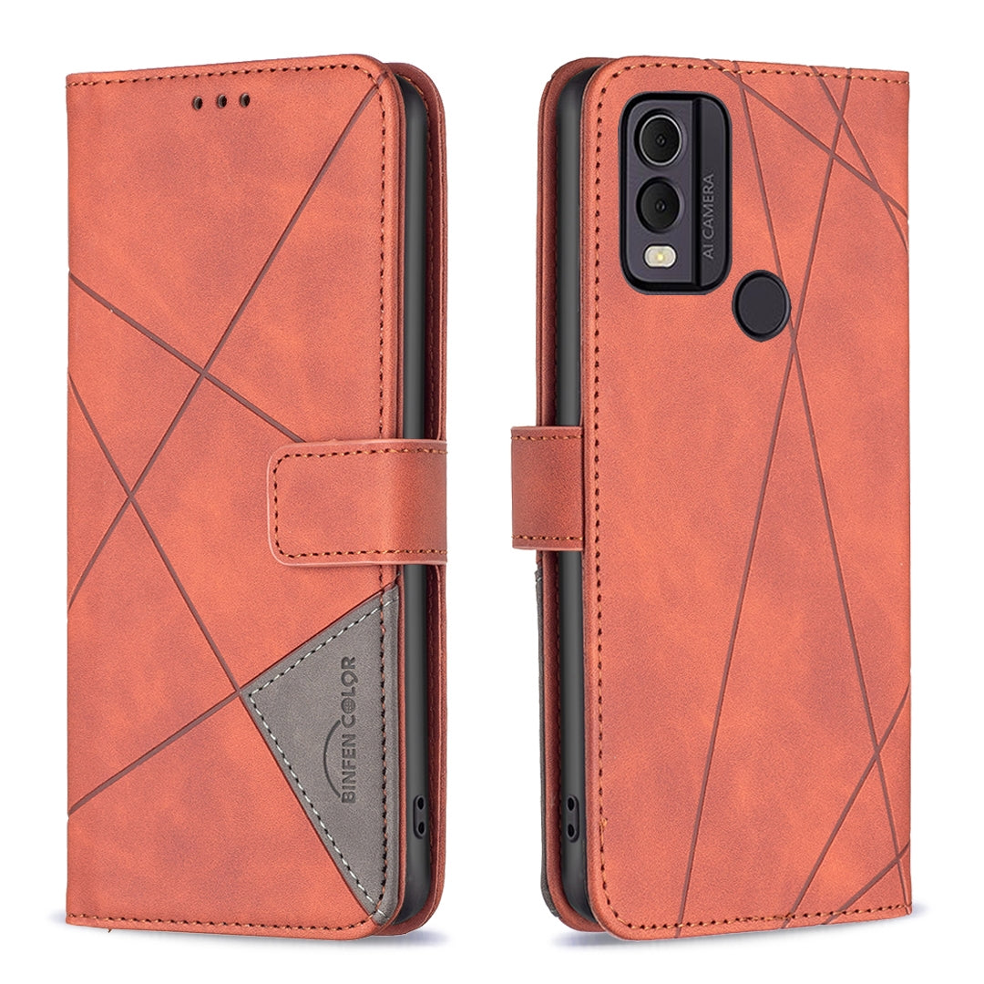 Nokia C22 Wallet Case – Rhombus Texture PU Leather, Magnetic Buckle, Card Slots, Stand Function, Shockproof Protective Cover