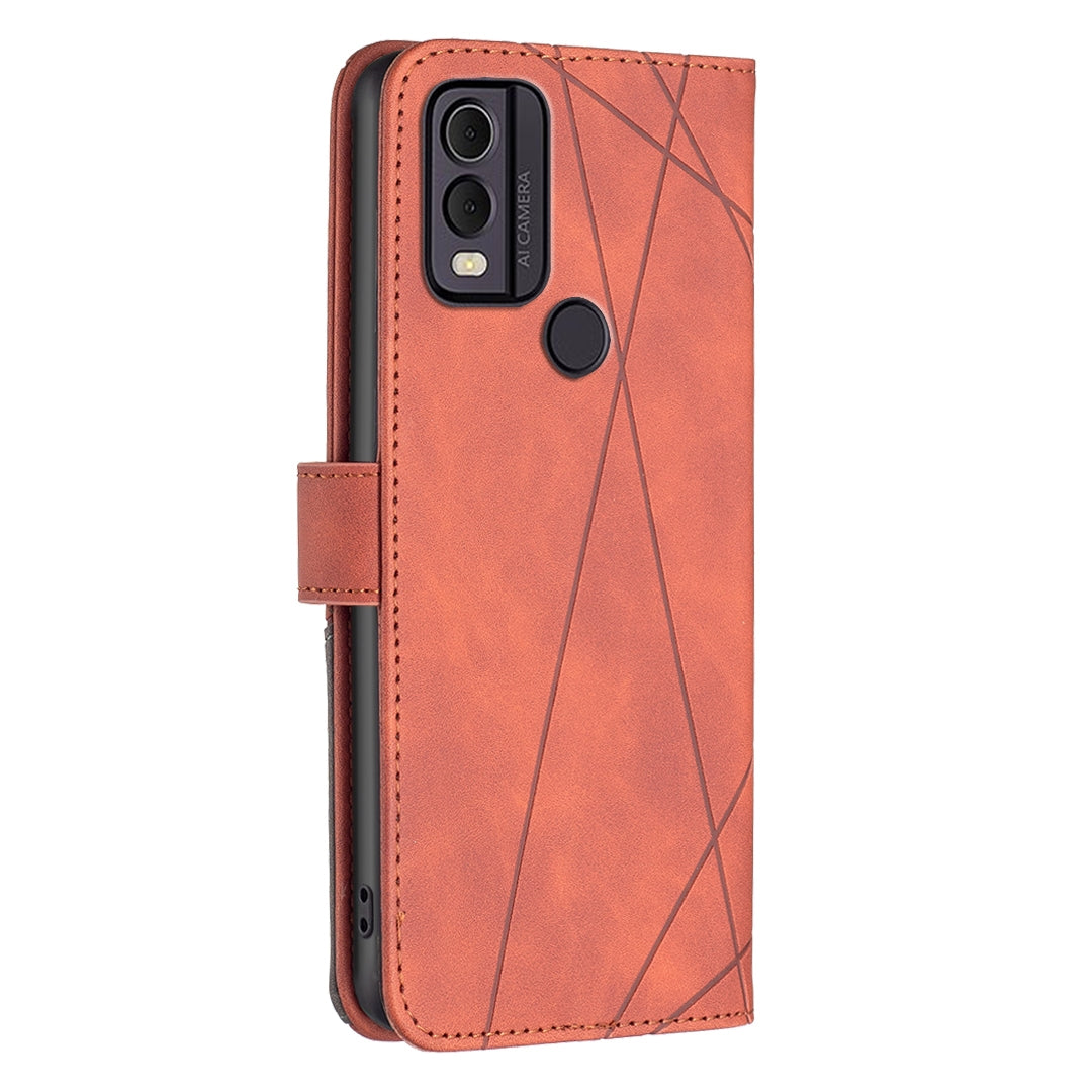 Nokia C22 Wallet Case – Rhombus Texture PU Leather, Magnetic Buckle, Card Slots, Stand Function, Shockproof Protective Cover