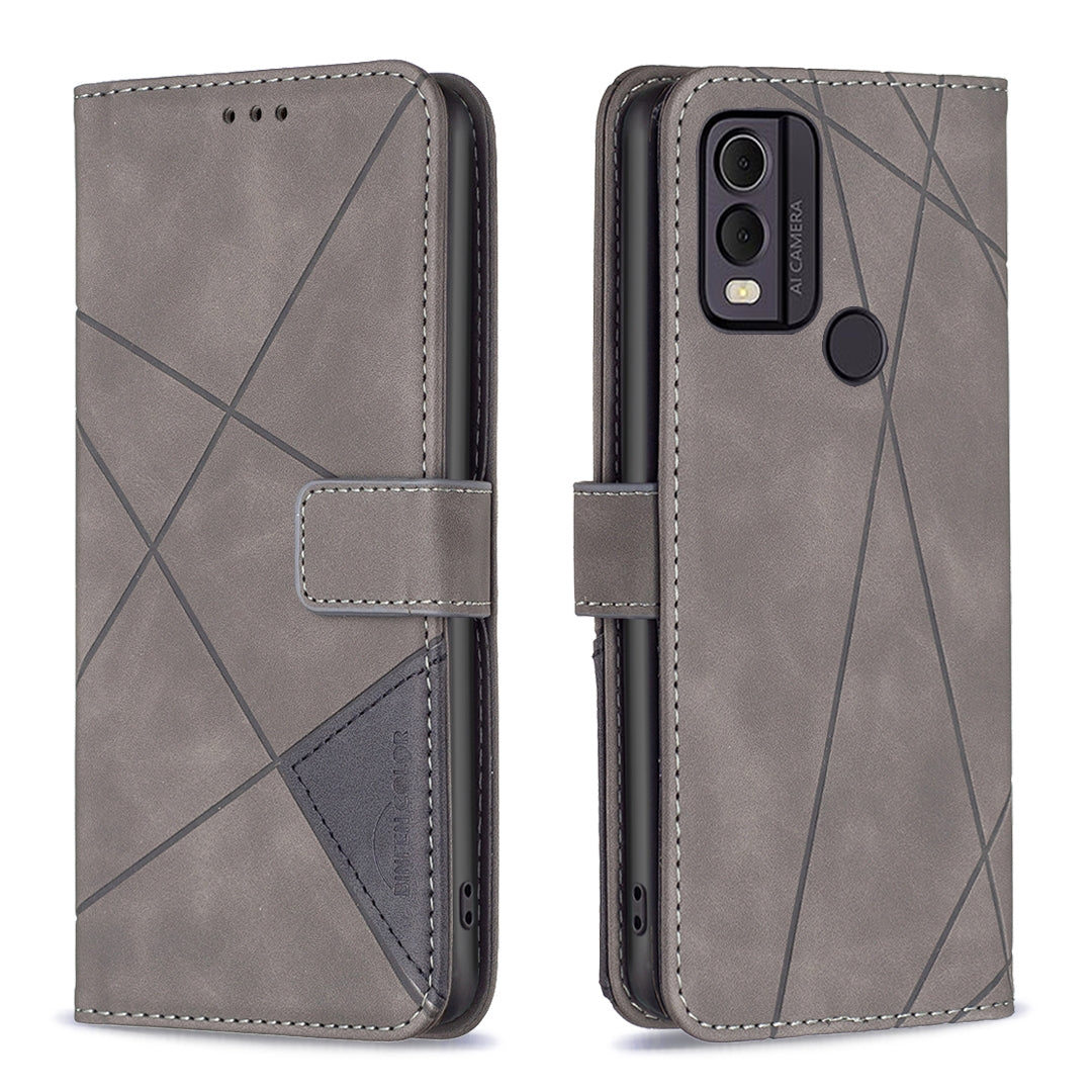 Nokia C22 Wallet Case – Rhombus Texture PU Leather, Magnetic Buckle, Card Slots, Stand Function, Shockproof Protective Cover