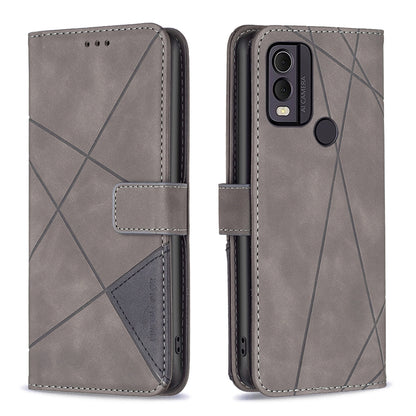 Nokia C22 Wallet Case – Rhombus Texture PU Leather, Magnetic Buckle, Card Slots, Stand Function, Shockproof Protective Cover