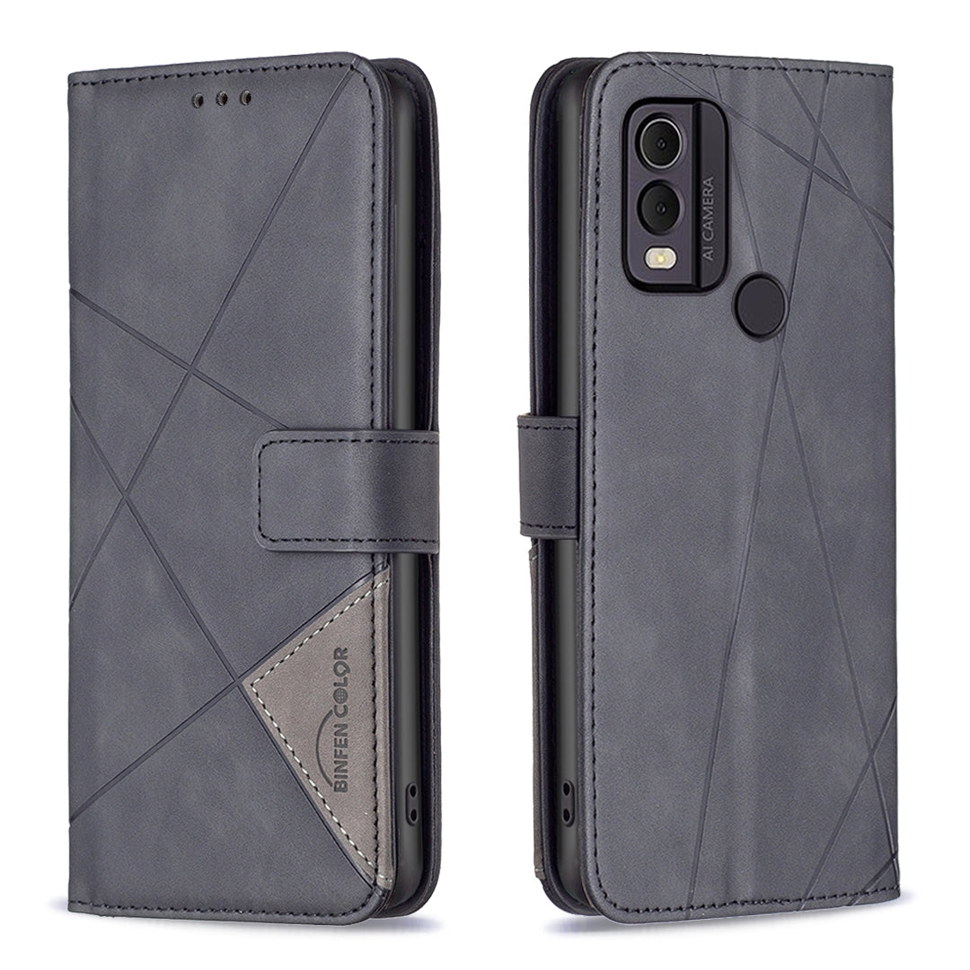 Nokia C22 Wallet Case – Rhombus Texture PU Leather, Magnetic Buckle, Card Slots, Stand Function, Shockproof Protective Cover