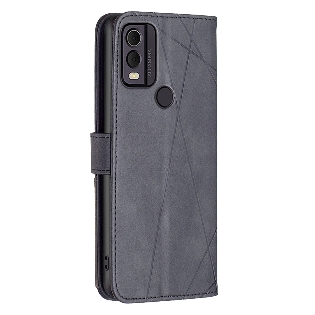 Nokia C22 Wallet Case – Rhombus Texture PU Leather, Magnetic Buckle, Card Slots, Stand Function, Shockproof Protective Cover