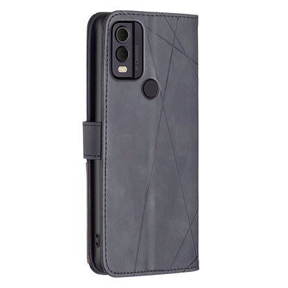 Nokia C22 Wallet Case – Rhombus Texture PU Leather, Magnetic Buckle, Card Slots, Stand Function, Shockproof Protective Cover