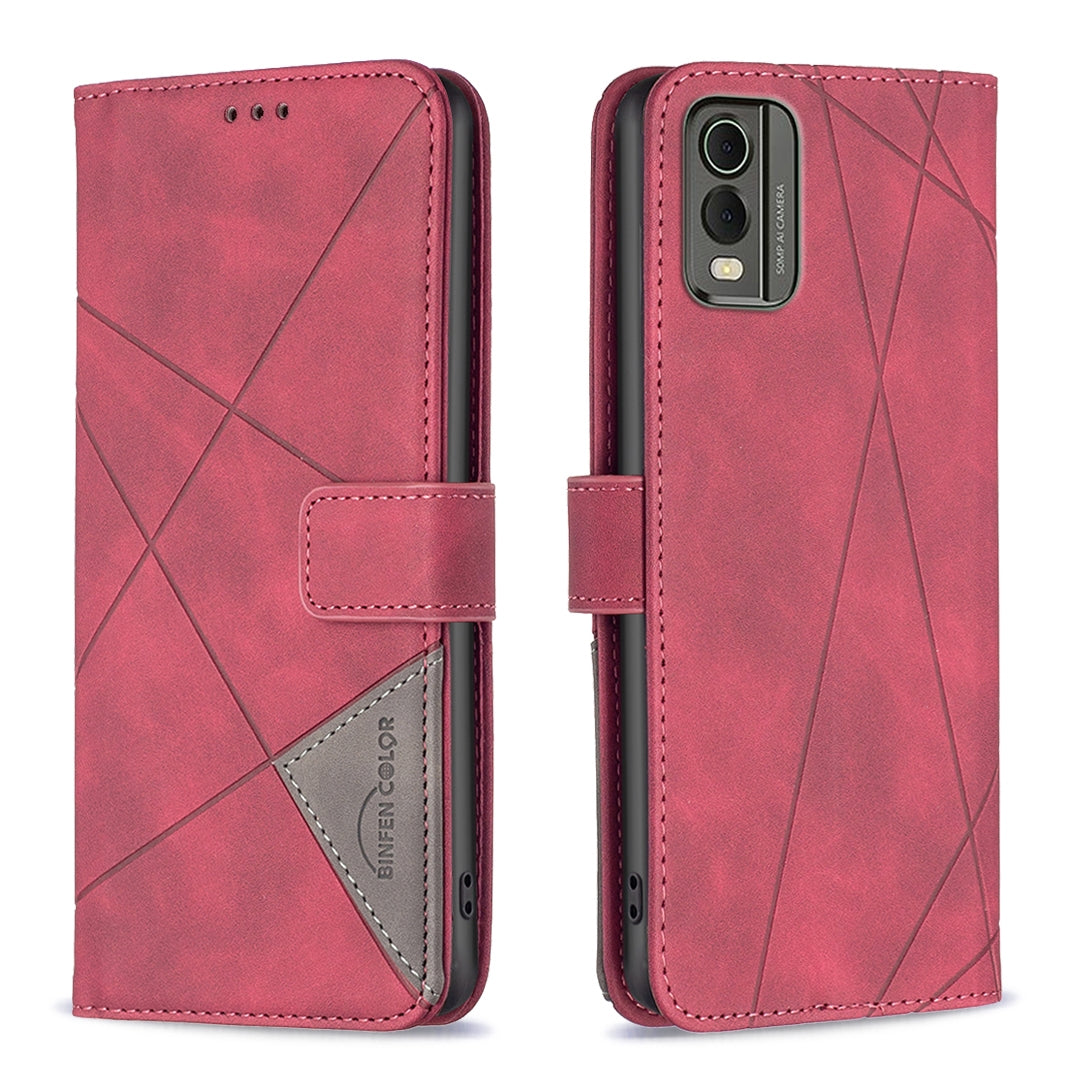 Nokia C32 Wallet Case – Rhombus Texture PU Leather, Magnetic Buckle, Card Slots, Stand Function, Shockproof Protective Cover