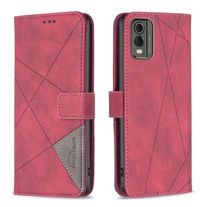 Nokia C32 Wallet Case – Rhombus Texture PU Leather, Magnetic Buckle, Card Slots, Stand Function, Shockproof Protective Cover