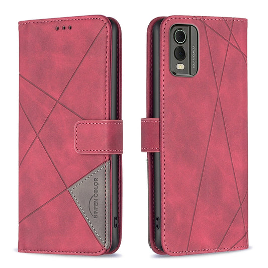 Nokia C32 Wallet Case – Rhombus Texture PU Leather, Magnetic Buckle, Card Slots, Stand Function, Shockproof Protective Cover