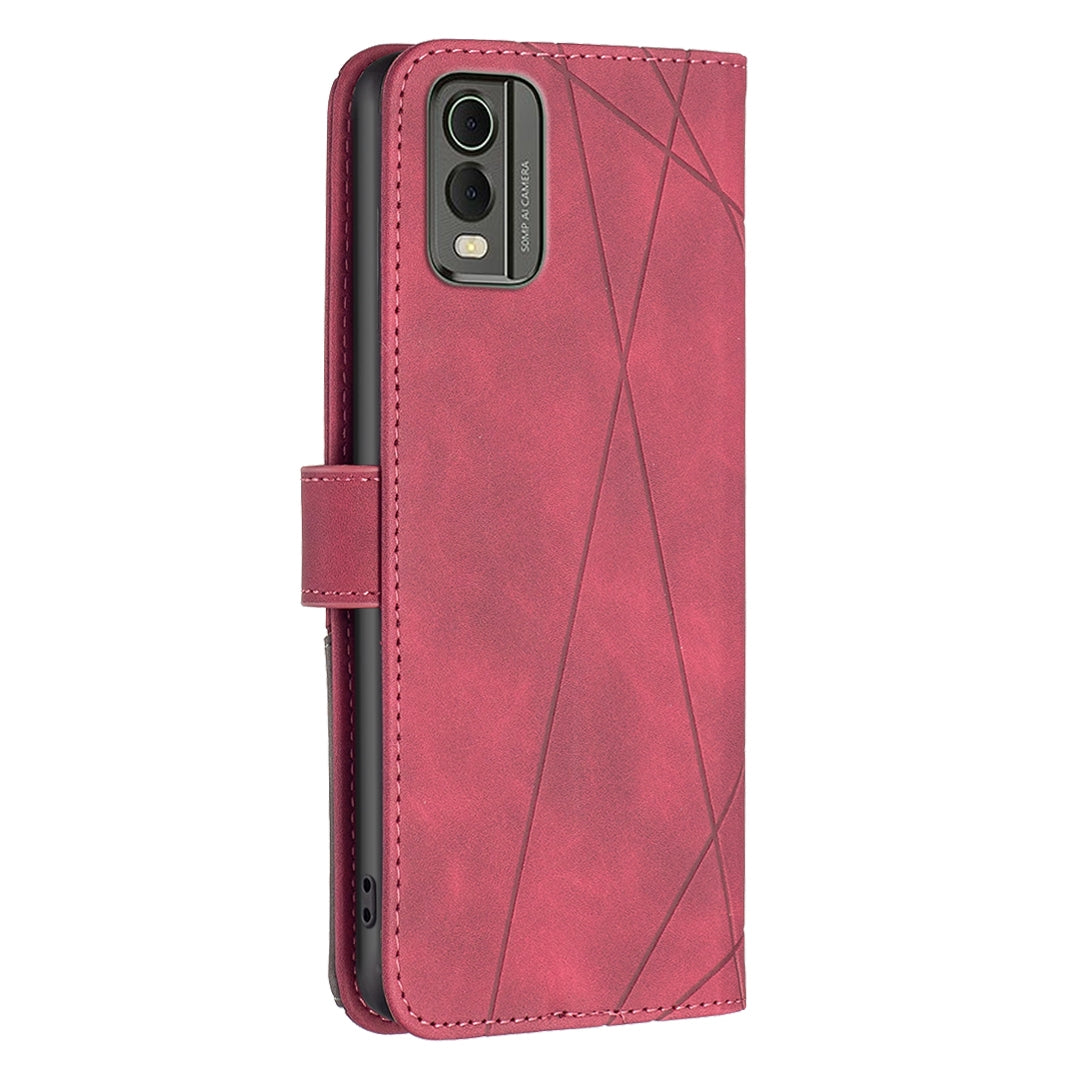 Nokia C32 Wallet Case – Rhombus Texture PU Leather, Magnetic Buckle, Card Slots, Stand Function, Shockproof Protective Cover