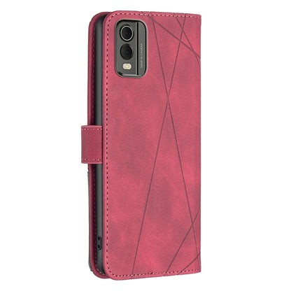 Nokia C32 Wallet Case – Rhombus Texture PU Leather, Magnetic Buckle, Card Slots, Stand Function, Shockproof Protective Cover