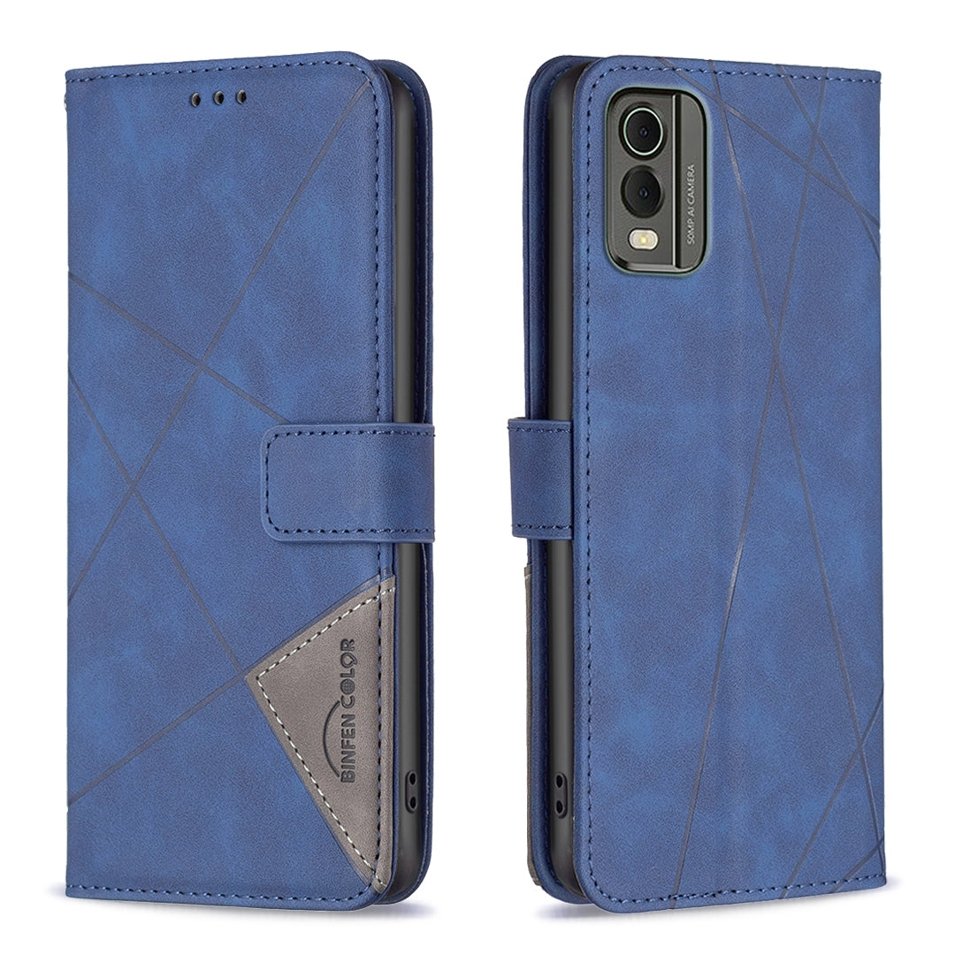 Nokia C32 Wallet Case – Rhombus Texture PU Leather, Magnetic Buckle, Card Slots, Stand Function, Shockproof Protective Cover