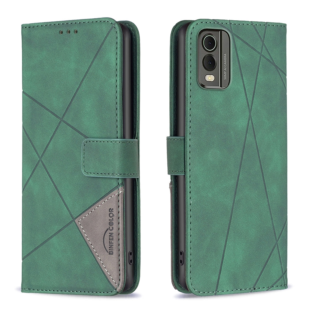 Nokia C32 Wallet Case – Rhombus Texture PU Leather, Magnetic Buckle, Card Slots, Stand Function, Shockproof Protective Cover