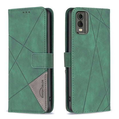 Nokia C32 Wallet Case – Rhombus Texture PU Leather, Magnetic Buckle, Card Slots, Stand Function, Shockproof Protective Cover