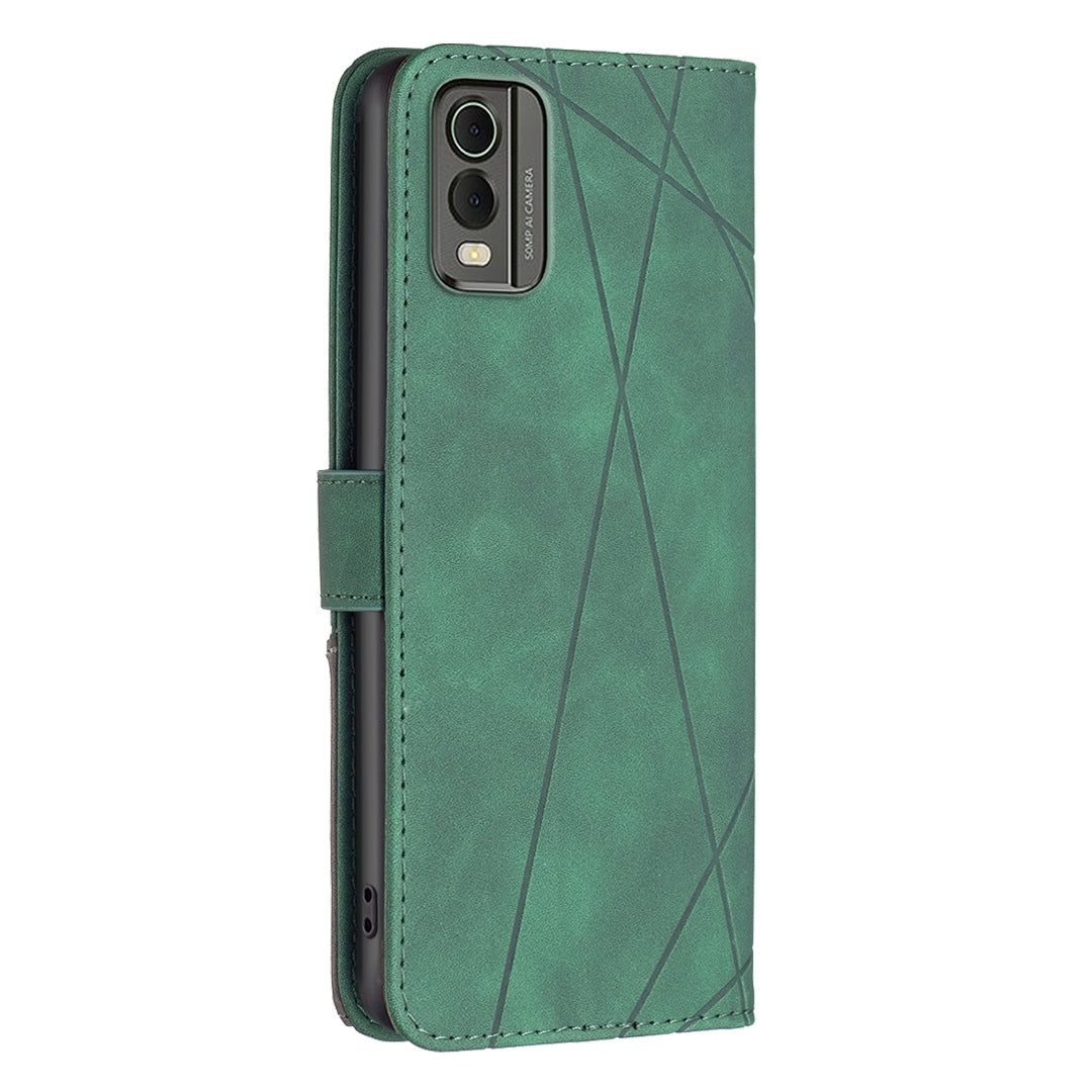 Nokia C32 Wallet Case – Rhombus Texture PU Leather, Magnetic Buckle, Card Slots, Stand Function, Shockproof Protective Cover