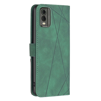 Nokia C32 Wallet Case – Rhombus Texture PU Leather, Magnetic Buckle, Card Slots, Stand Function, Shockproof Protective Cover