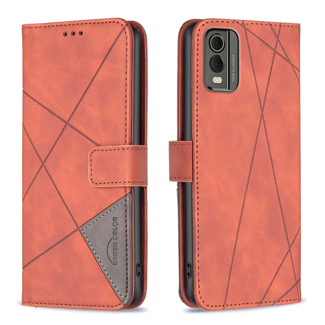 Nokia C32 Wallet Case – Rhombus Texture PU Leather, Magnetic Buckle, Card Slots, Stand Function, Shockproof Protective Cover