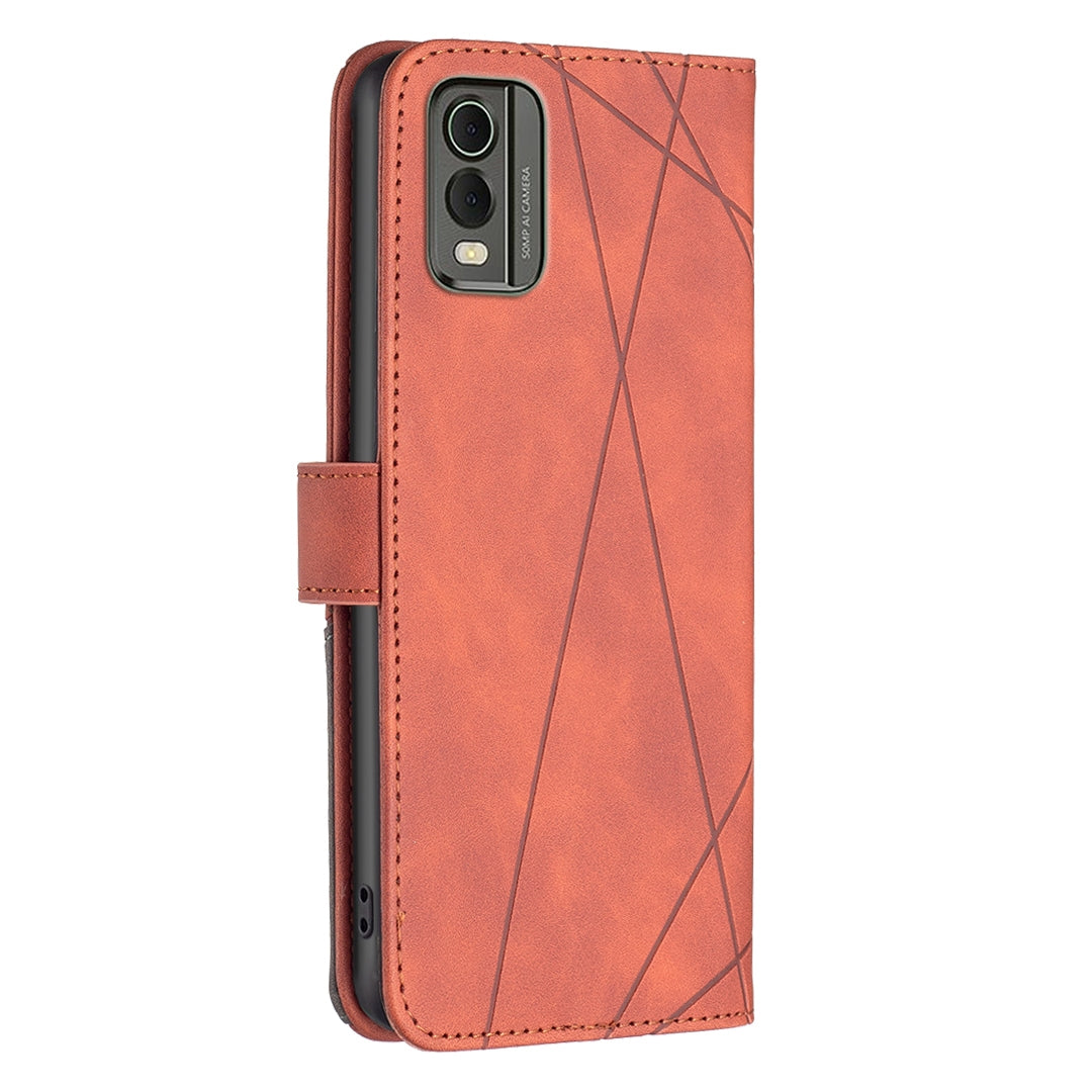 Nokia C32 Wallet Case – Rhombus Texture PU Leather, Magnetic Buckle, Card Slots, Stand Function, Shockproof Protective Cover