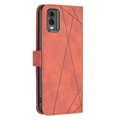 Nokia C32 Wallet Case – Rhombus Texture PU Leather, Magnetic Buckle, Card Slots, Stand Function, Shockproof Protective Cover