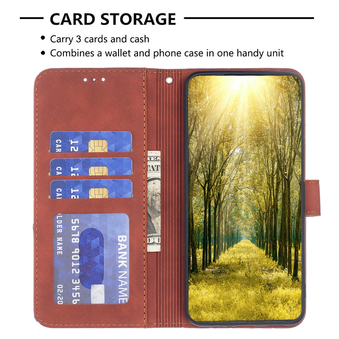 Nokia C32 Wallet Case – Rhombus Texture PU Leather, Magnetic Buckle, Card Slots, Stand Function, Shockproof Protective Cover