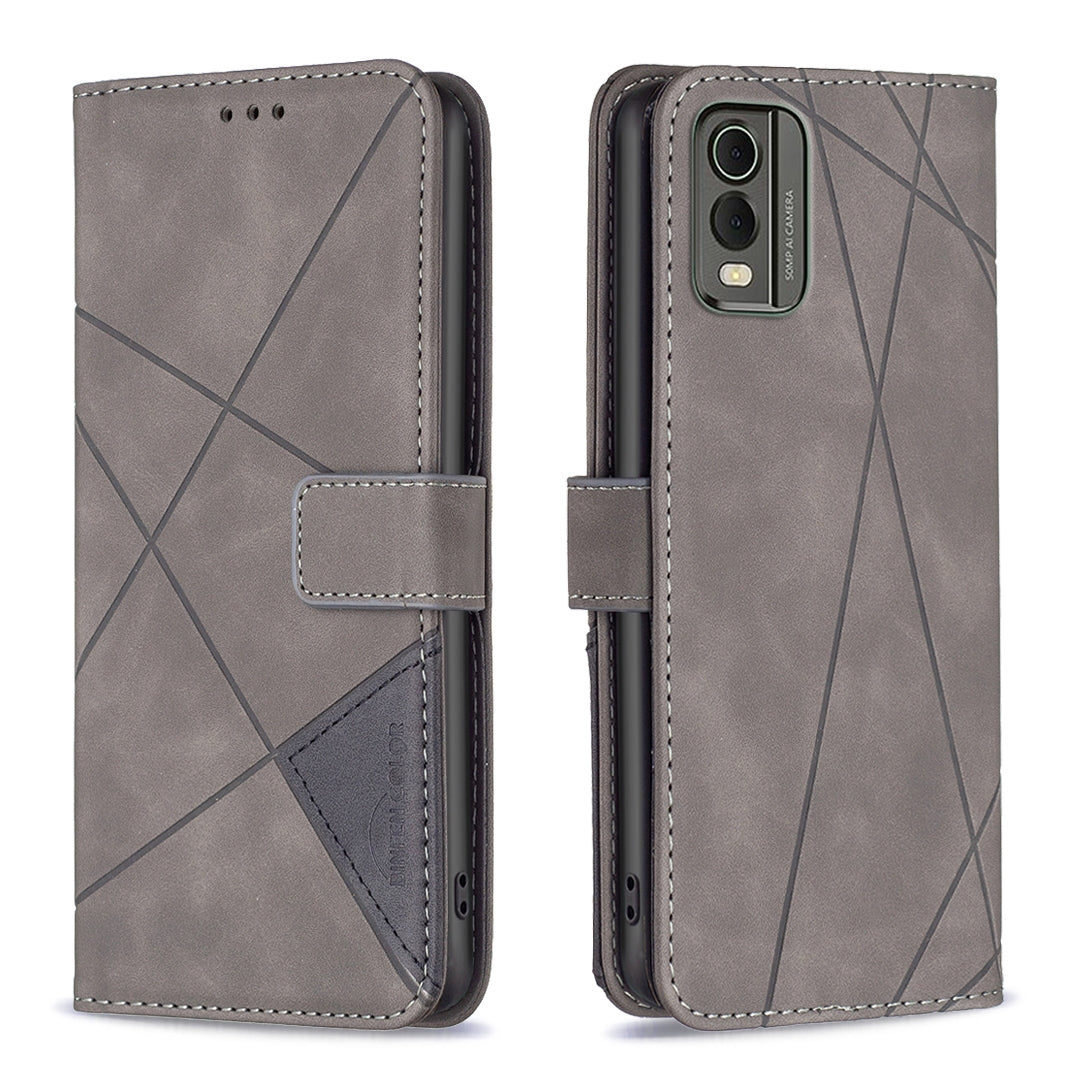 Nokia C32 Wallet Case – Rhombus Texture PU Leather, Magnetic Buckle, Card Slots, Stand Function, Shockproof Protective Cover