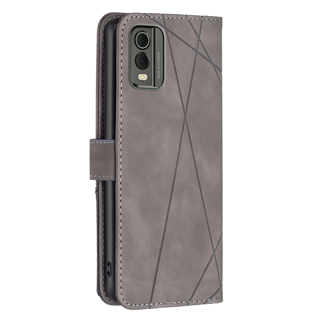 Nokia C32 Wallet Case – Rhombus Texture PU Leather, Magnetic Buckle, Card Slots, Stand Function, Shockproof Protective Cover