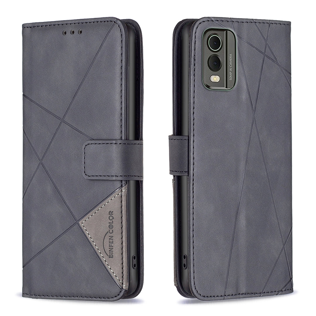 Nokia C32 Wallet Case – Rhombus Texture PU Leather, Magnetic Buckle, Card Slots, Stand Function, Shockproof Protective Cover