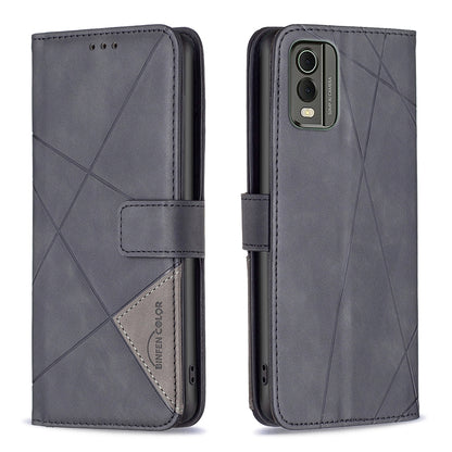 Nokia C32 Wallet Case – Rhombus Texture PU Leather, Magnetic Buckle, Card Slots, Stand Function, Shockproof Protective Cover