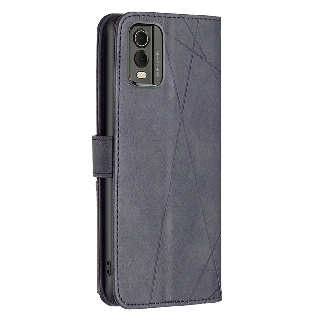Nokia C32 Wallet Case – Rhombus Texture PU Leather, Magnetic Buckle, Card Slots, Stand Function, Shockproof Protective Cover