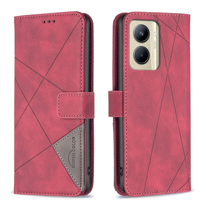 Realme C33 Wallet Case – Rhombus Texture PU Leather, Magnetic Buckle, Card Slots, Stand Function, Shockproof Protective Cover